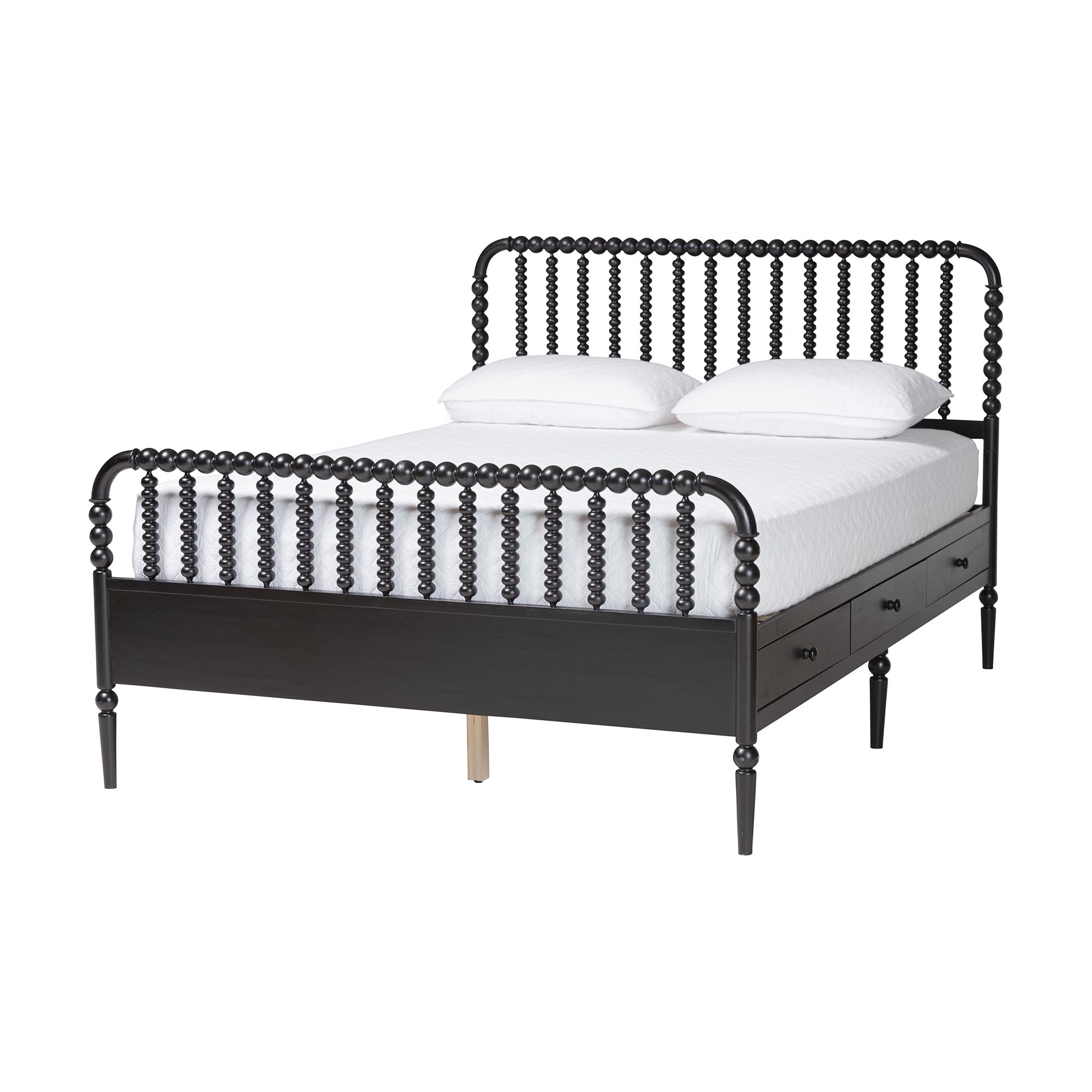 Baxton Studio Lucera 6-Drawer Platform Bed with Bobbin Frame, Queen, Black
